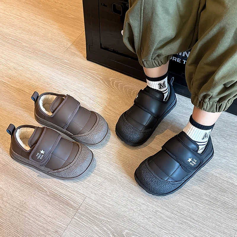 Warm Lined Kids Plush Walking Shoes for Winter