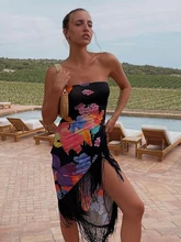  Nibber Dress Women's Printing Tassel Dress Ladies Casual Wrap Chest Strapless Summer 2022 New Hot Style party Sexy Maxi Dress 