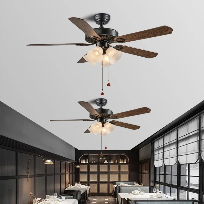 Fan-Style Ceiling Lamp Home Living Room Bedroom Dining Room Ceiling Fan Lights Simple Decorative Electric Fan Retro American