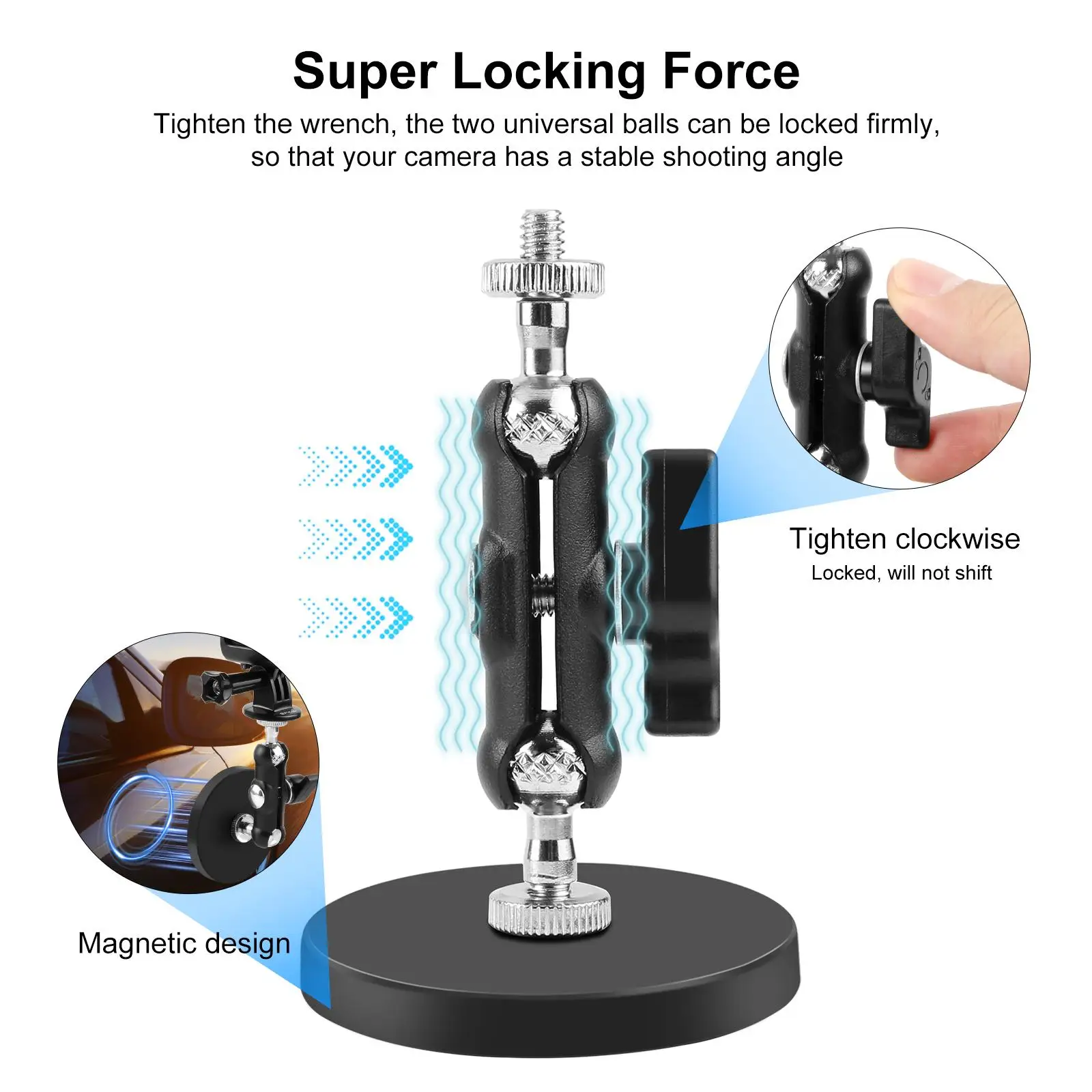 PULUZ Magnetic Pea-Style Clip Mount Holder with Mount Adapter & Long Screw for GoPro / Insta360 / DJI Action Camera