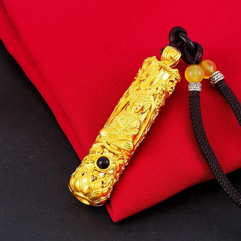 24k Orginal Gold Color Golden Dragon Cylinder Pendant Necklace for Men Neckalces Men's Chain  Wedding Engagement Fine Jewelry