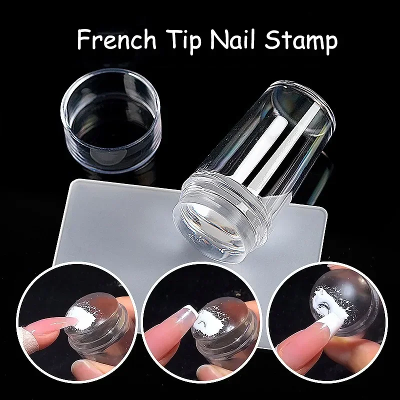 Nail Stamper Jelly Silicone Printing Nail Polish Stamping French Tip Nail Stamp Template with Scraper Manicure Stencil Tools Set