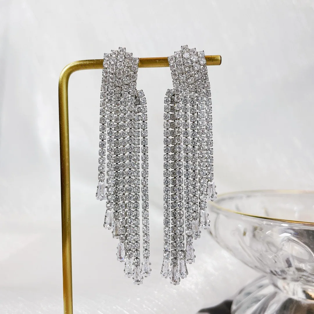 Bilincolor  Fashionable Light Luxury Colorful Zircon Temperament Smart Tassel Earrings for Women