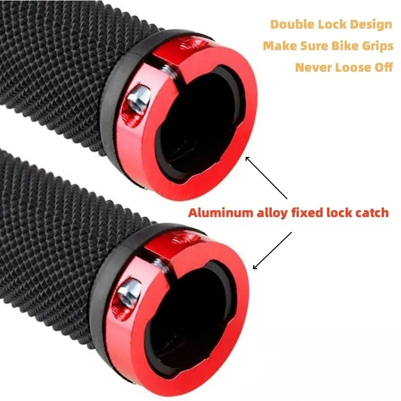 Bicycle Handlebar Grips Bicycle Rubber Grips Alloy Lock Non-Slip Double Aluminum Lock on Locking Handlebar