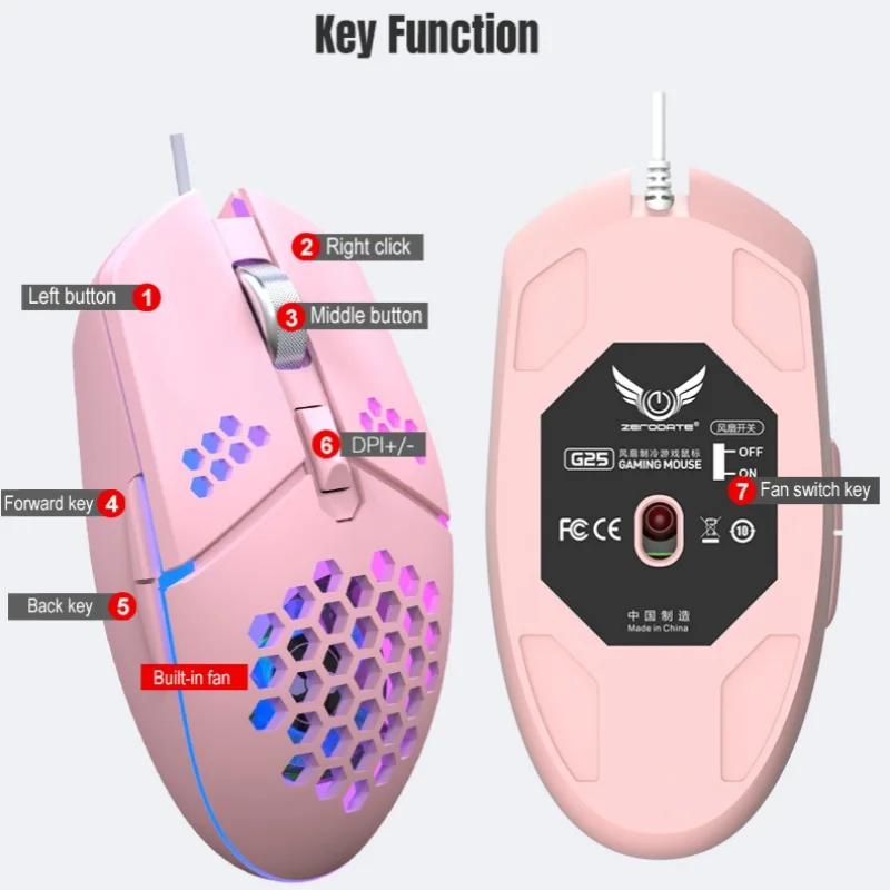 E-Sports Gaming Wired Mouse 6 Key 8000dpi Lightweight Design Rgb Lighting Fan Cooling Tablet Laptop Accessories Office Game