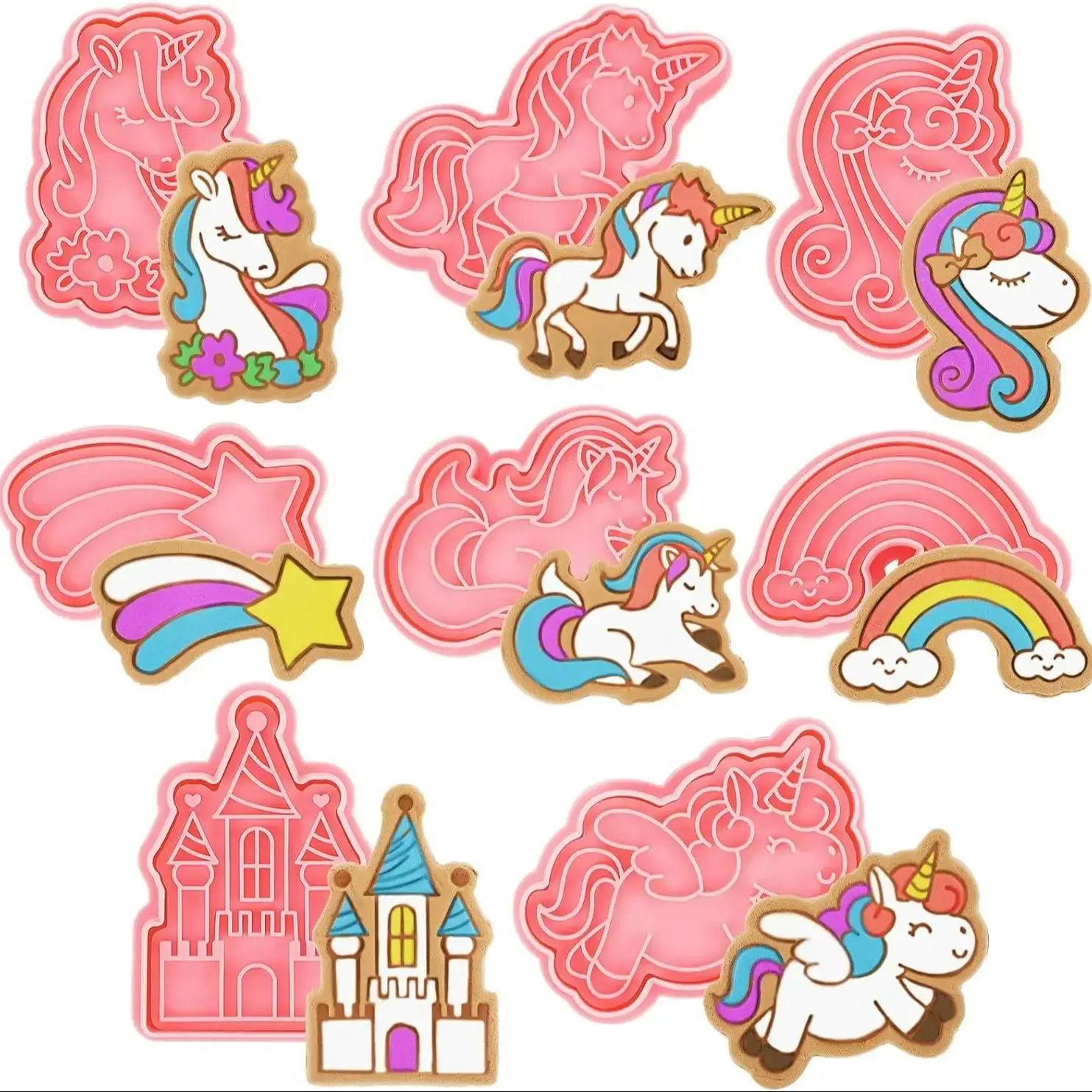 8Pcs Cookie Cutter Stamp Cartoon Unicorn Shape Biscuit Mold Confectionery Kitchen Baking Pastry Tools cookie cutter,cookie mould,cookie printing mold,baking mold
