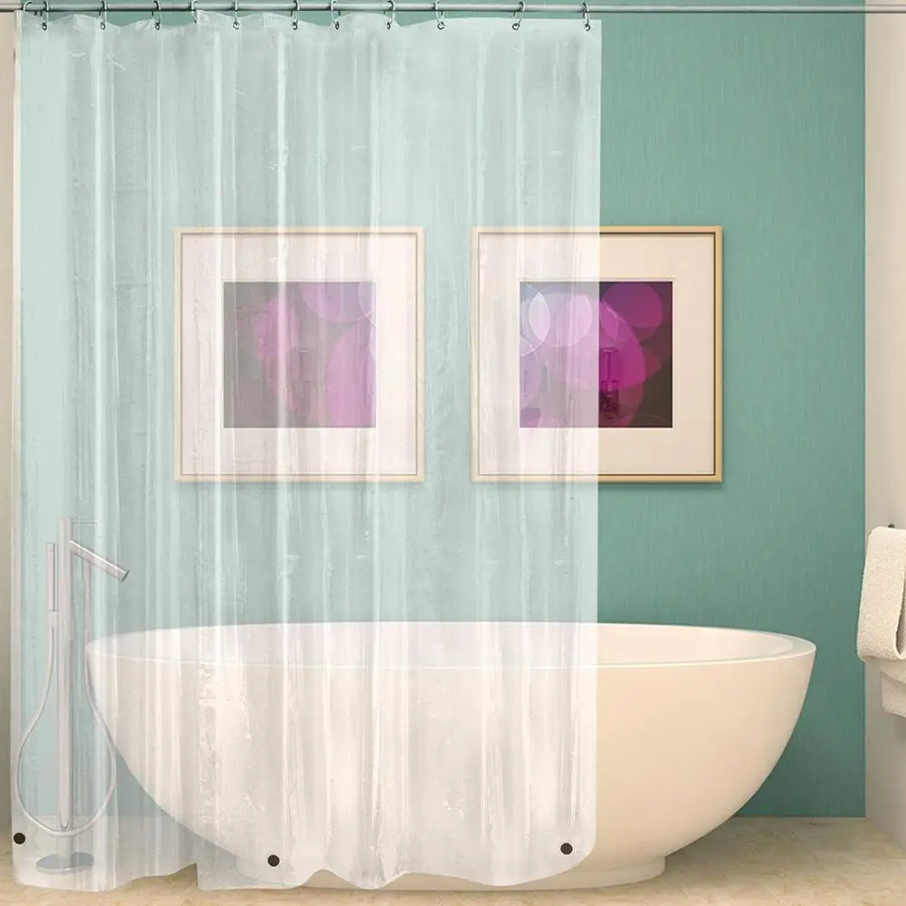 Clear Shower Curtain with Heavy Magnets PEVA Shower Liner 12 Hooks Waterproof Shower Curtain 180x180/200cm for Bathroom