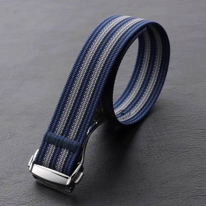 Ribbed Nylon Waterproof Watch Band with Folding Buckle - 20mm Canvas Strap for Men and Women Sports Watches