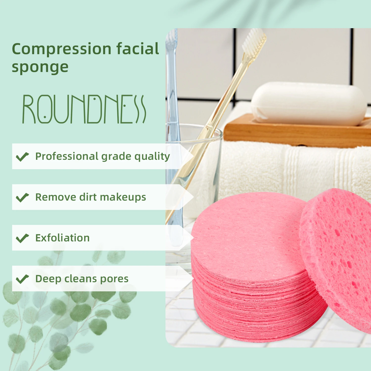 Makeup Sponges 20pcs Round Facial Cleansing & Exfoliating Compressed Sponge Suitable For Home Use Or Traveling