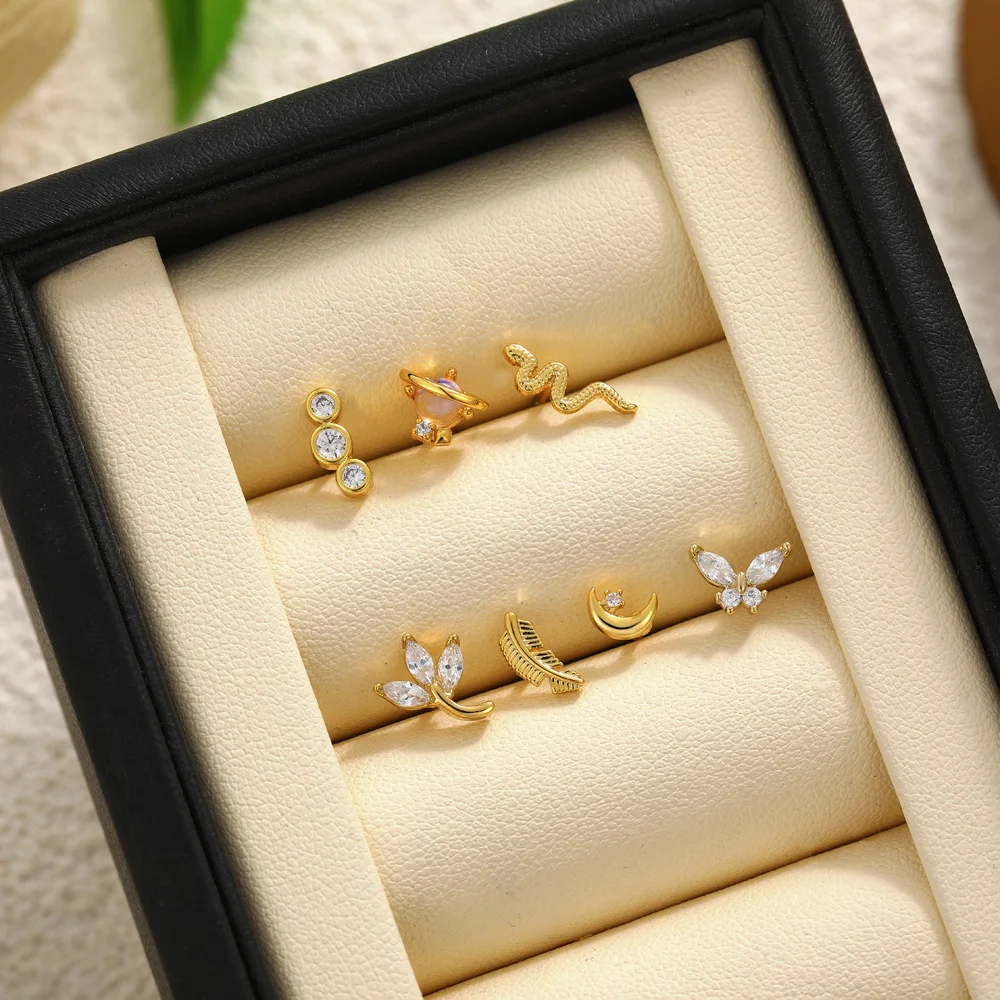 INS Trend Butterfly Serpentine Animal Navel Piercing Stainless Steel 18K Gold Plated Waterproof Zircon Geometric Eyebrow Jewelry