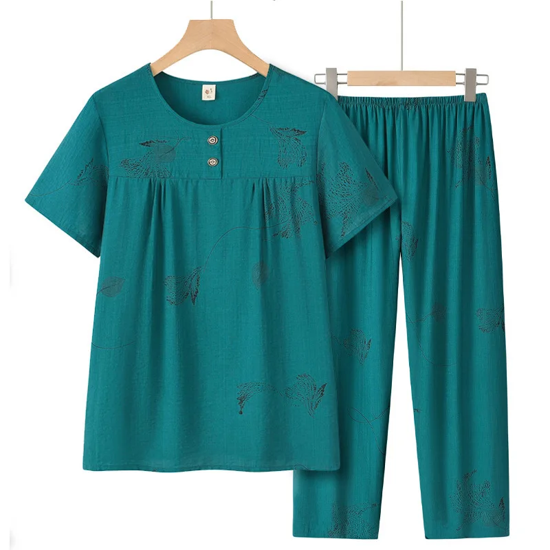 New Women's Summer Pajama Sets Casual Short Sleeve Suit Loose Pijama Feminino Plus Size Homewear Grandma Two-piece pyjama femme
