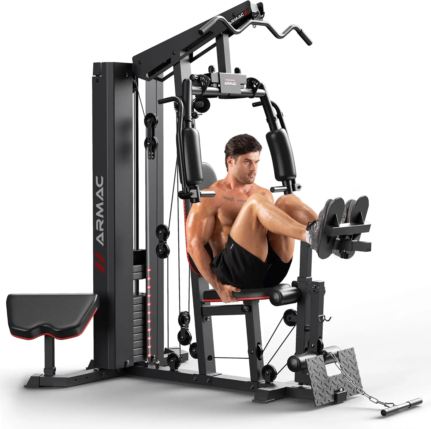 Home Gym, Multifunctional Home Gym Equipment, 150LBS Weight Stack Machine, Workout Station with Pulley System, Fly Chest, and Le 1