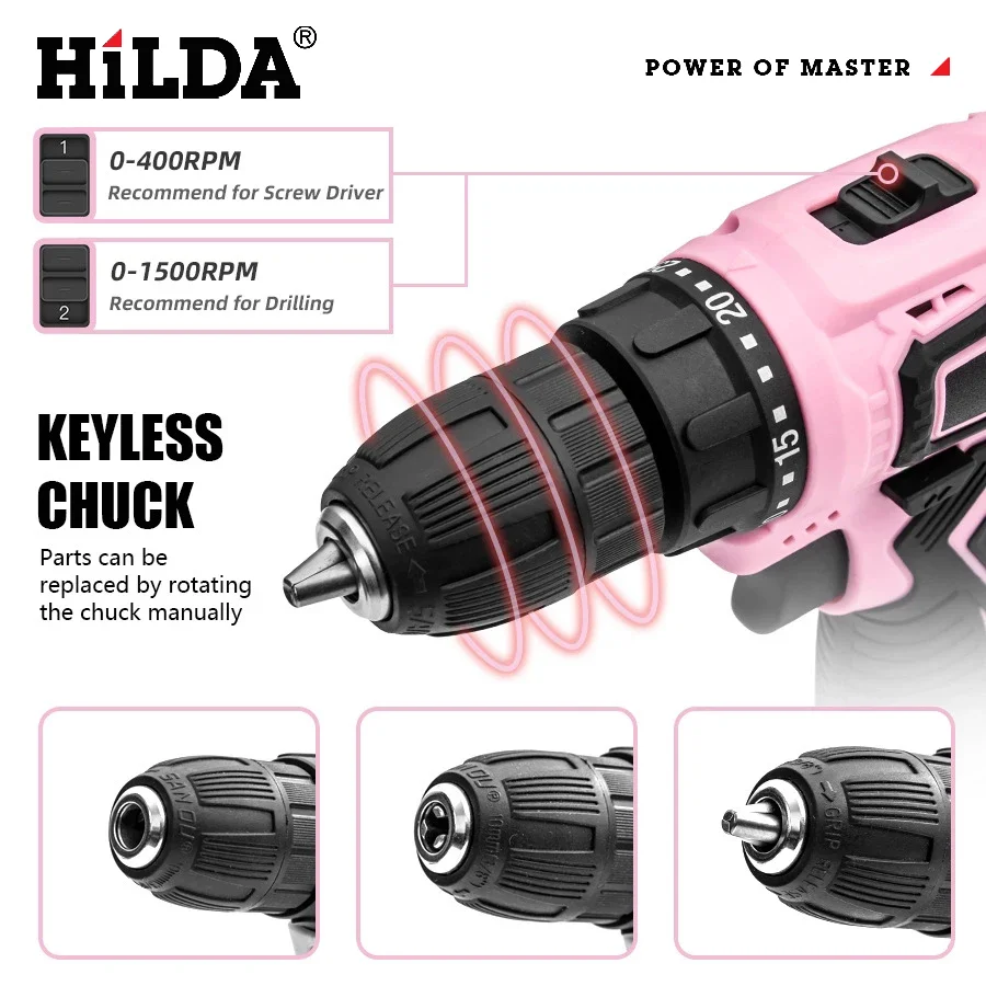 HILDA Electric Drill 12V Cordless Drill Electric Screwdriver Mini Wireless Power Driver DC Lithium-Ion Battery 4
