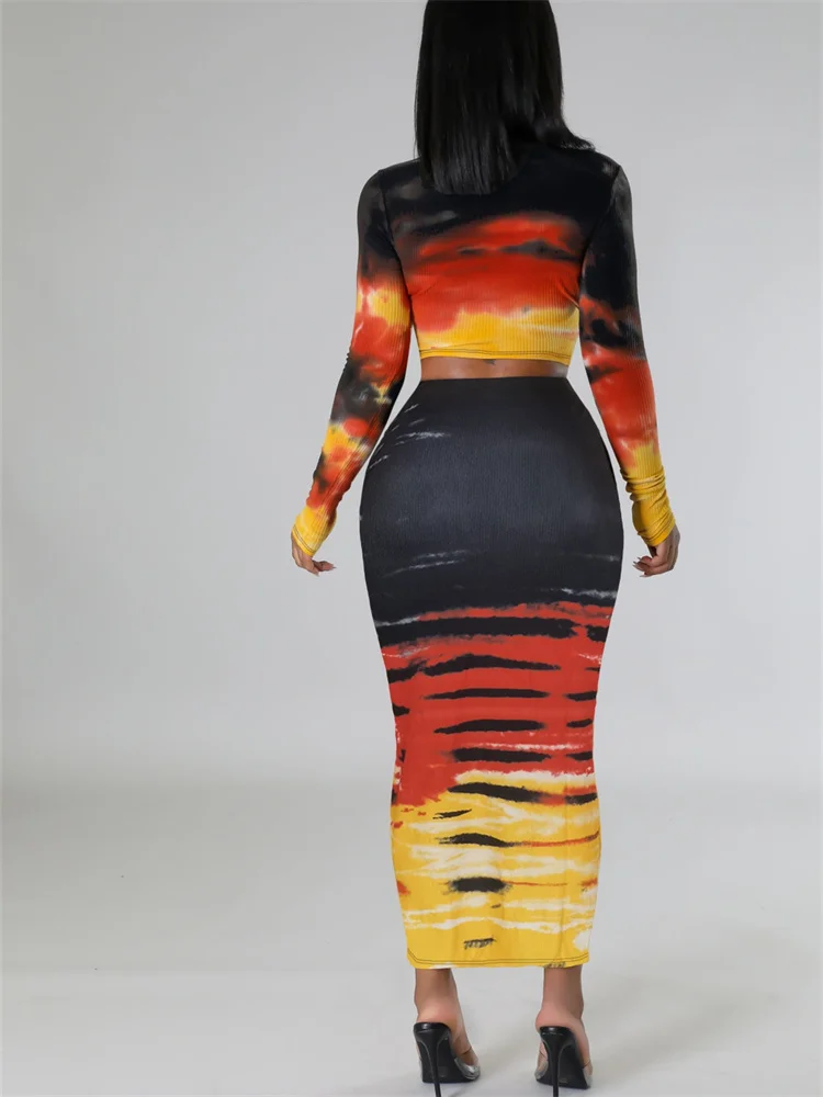 Wmstar Women Two Piece Set High Quality Pit Stripe Printed Fashionable Round Neck T-shirt Sexy Bag Skirt Wholesale Dropshpping