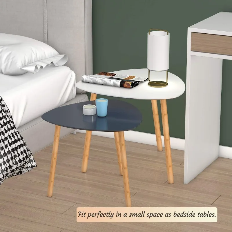 Bamboo Nesting Coffee Tables-Small Coffee Table for Living Room, Set of 2 Triangle End Table Modern Side