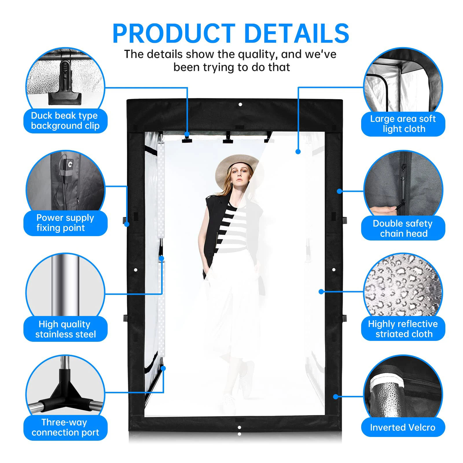 LED 사진 스튜디오 포토박스, 240W, 3 색 배경, 모델 의류, 대형 제품, 사진 라이트 박스, 210 cm