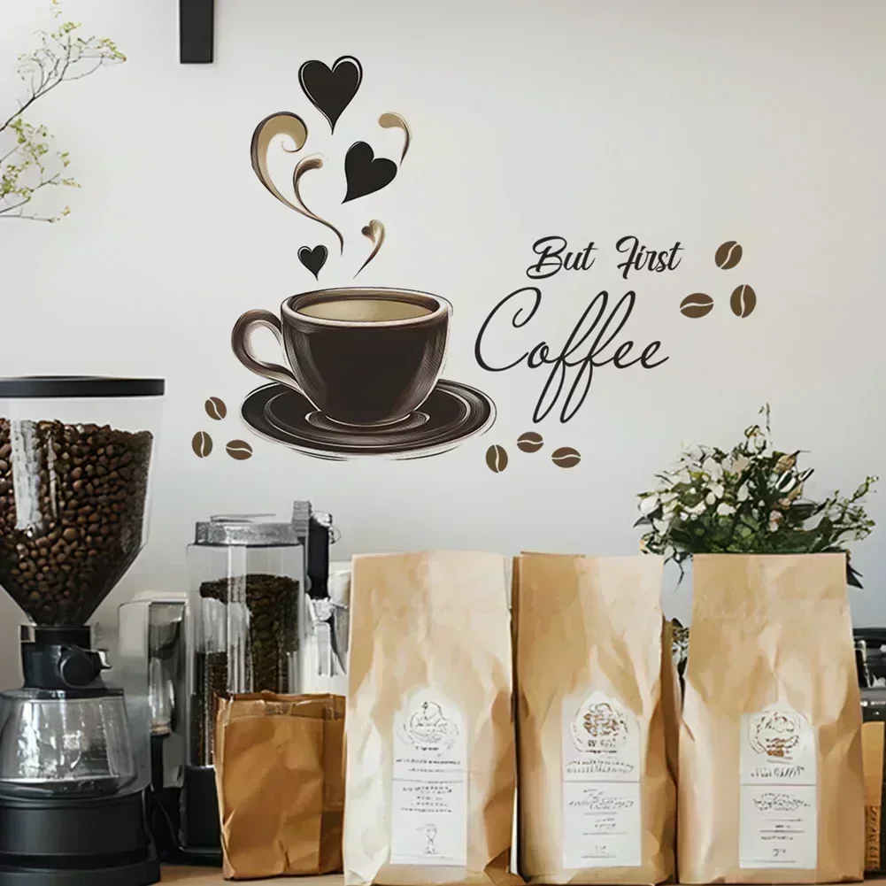 Coffee Nook Decor Brown Coffee Cup Wall Sticker Versatile Home Decor Item Playful Kitchen Versatile Home