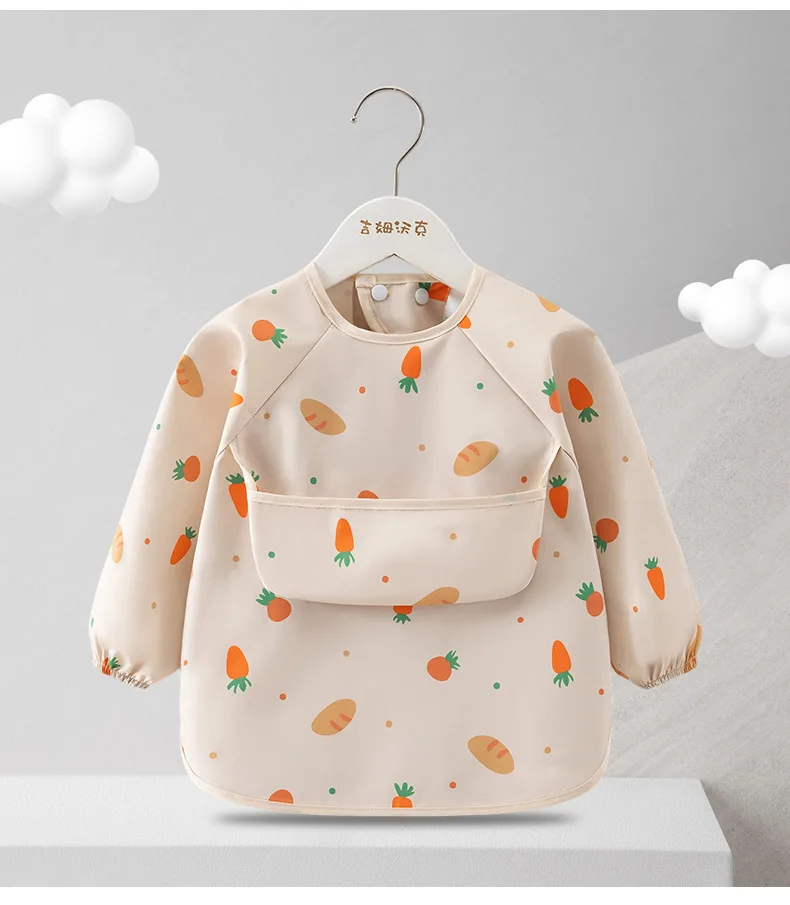 1 Stück Kinder-Fütterungslätzchen Wasserdichter Langarm-Überzug mit Auffangfach Fütterungsbluse Kleinkind-Lätzchen Dünner Sommer-Fütterungsschürze für Kinder – Detail 20