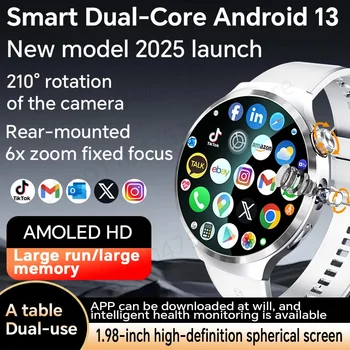 Smartwatch con ampio schermo AMOLED da 1,98 pollici 210 °   Smartwatch da Uomo con Fotocamera Rotante, GPS, 32GB RAM + 512GB ROM, Android 13.0