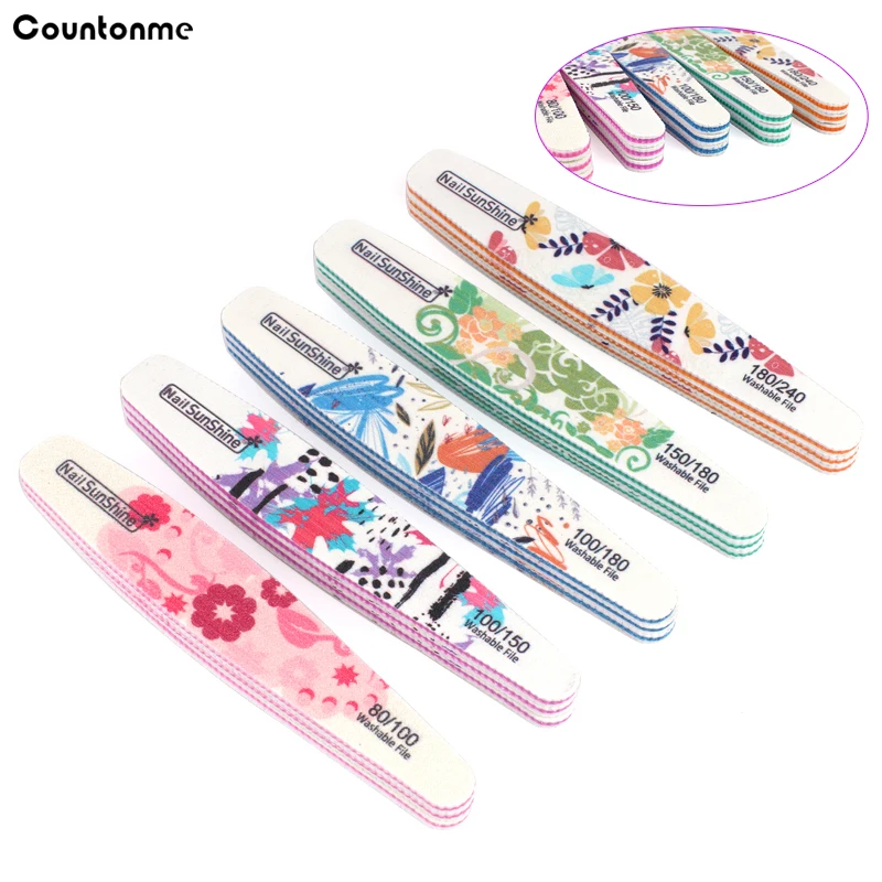 

50Pcs/lot Washable Nail Files 80/100/150/180/240 Colorful Diamond Buffer Block 2 Sides Strong Thick Manicure Nail Polisher Tools