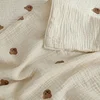 Cotton Muslin Baby Blanket Newborn 6 Layer Gauze Stroller Blanket Bear Embroidery Kids Sleeping Blanket Bedding Baby Item 6