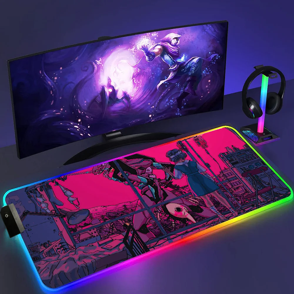 

RGB Mouse Pad E-Evangelion PC Gaming Accessories LED Mousepad Gamer Cabinet Carpet Keyboard Mat Computer Backlit Desk MAT