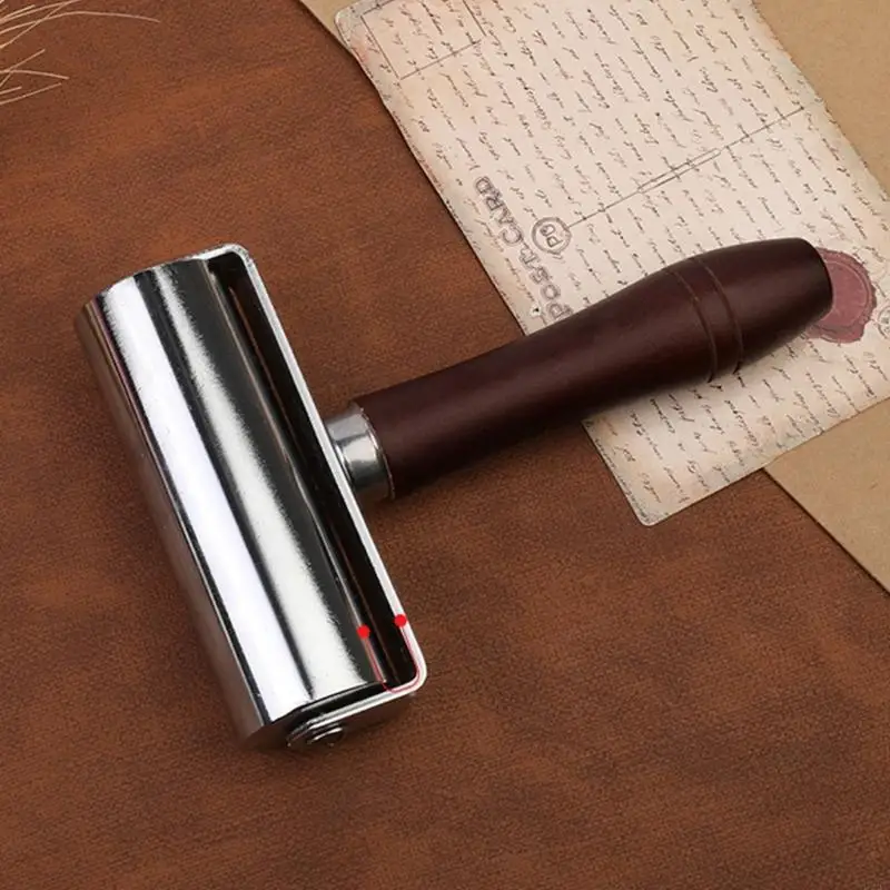 U2JC 26mm 100mm Leather Press Edging Roller, Wood Handle Leather Glues Laminating Roller, Press Edges Roller Tool