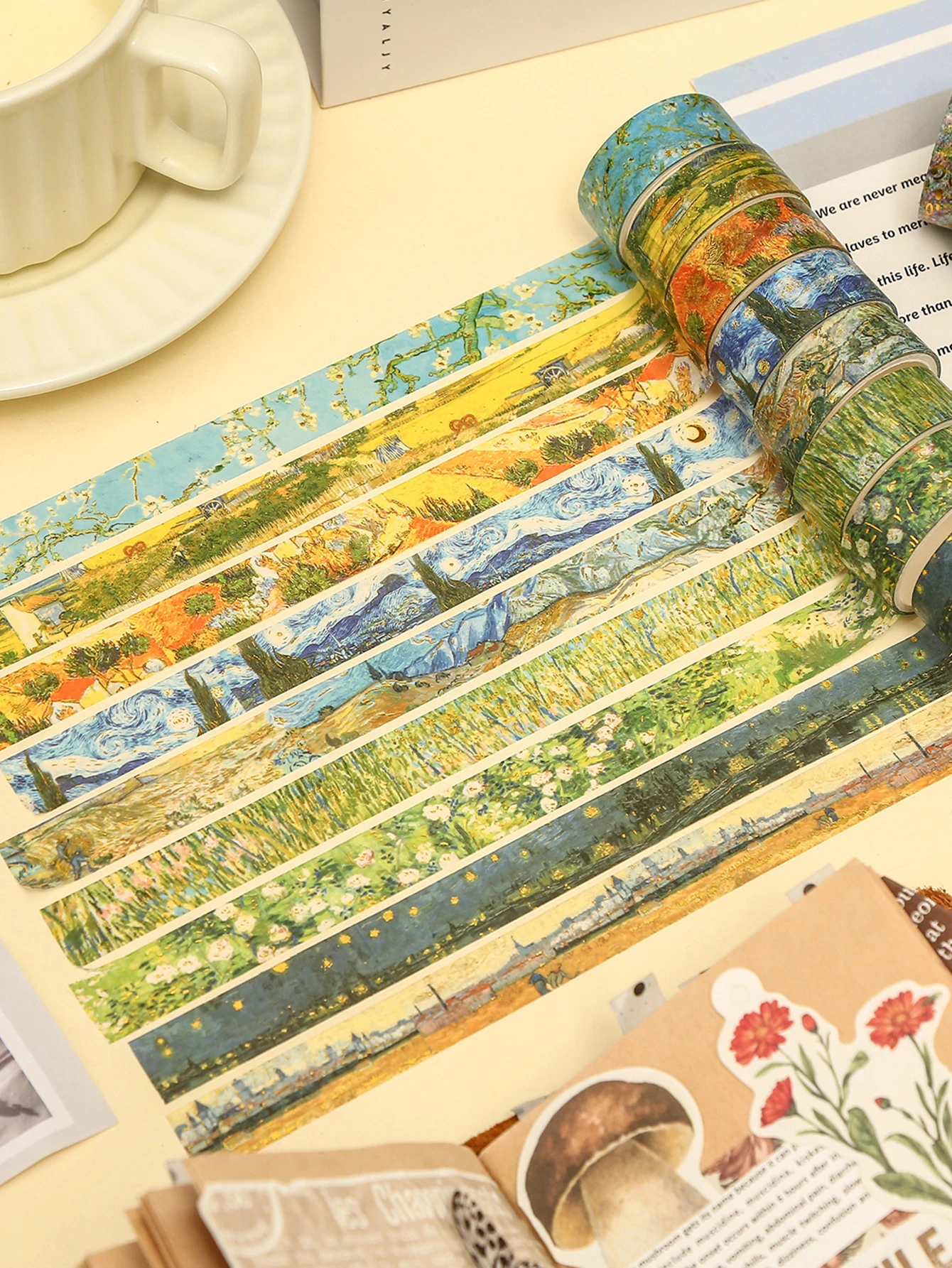 20롤/박스 예술적인 금박 와시 테이프 그린 미적 장식 테이프 스크랩북킹 저널 DIY 플래너 공예 용품