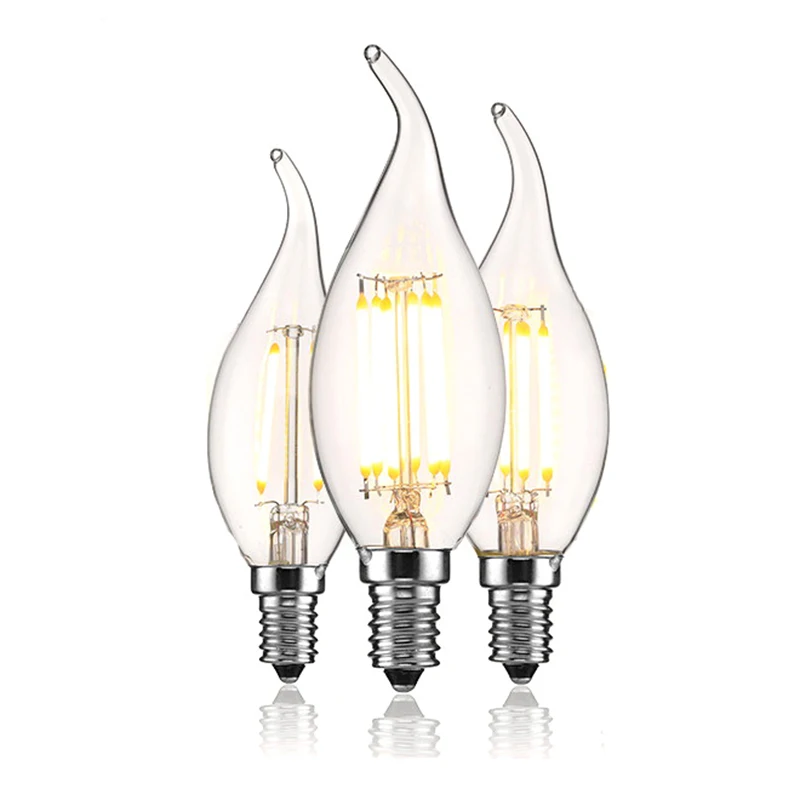 1pcs 디 밍이 가능한 E14 전구 LED 2W 4W 6W 에디슨 레트로 필 라 멘 트 촛불 빛 220V 240lm
