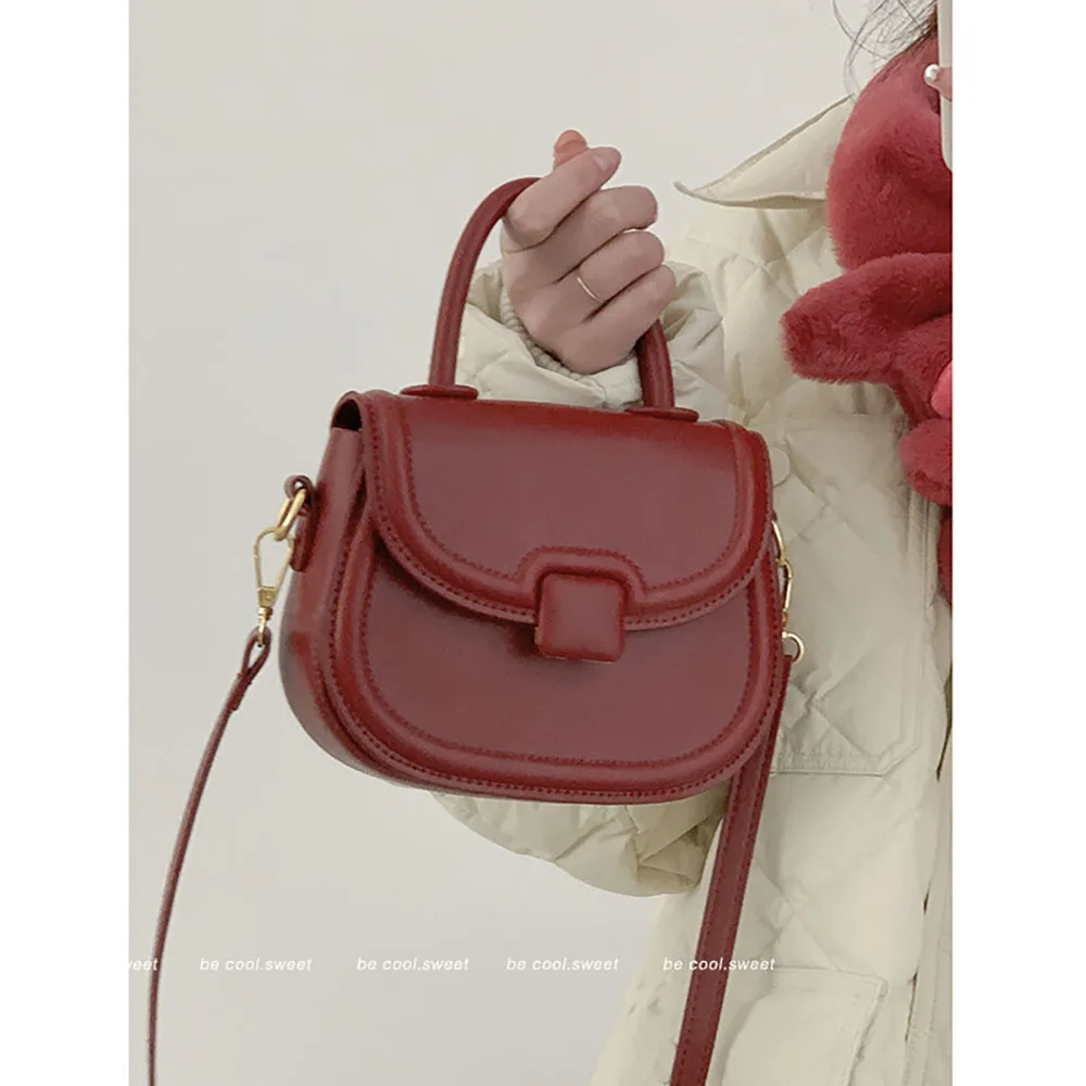 

Simple Vintage Commuting Red Handbag For Women Work 2024 New All-match Solid Small Square Bag High-end Texture Crossbody Bags