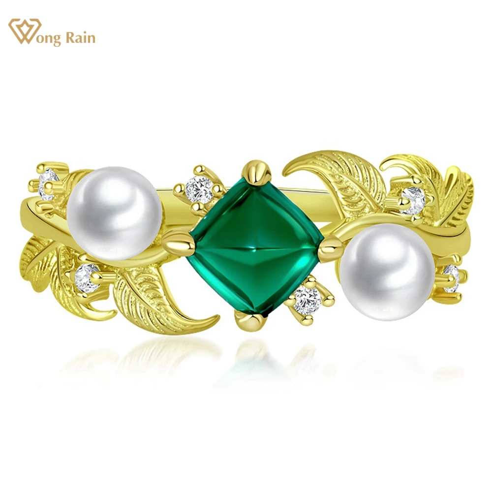 

Wong Rain Vintage 18K Gold Plated 925 Sterling Silver Sugar-loaf Cut 5*5MM Sapphire Emerald Ruby Gemstone Ring for Women Jewelry