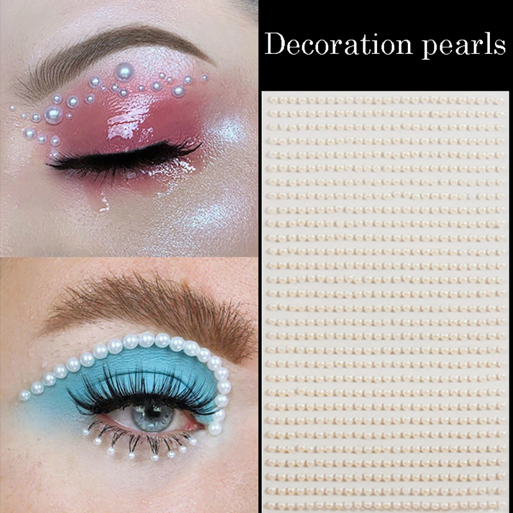 

White Pearl Eyes Face Temporary Tattoo Gems Dots Beauty DIY Body Art Accessories Festival Decorations 3D Nail Rhinestones