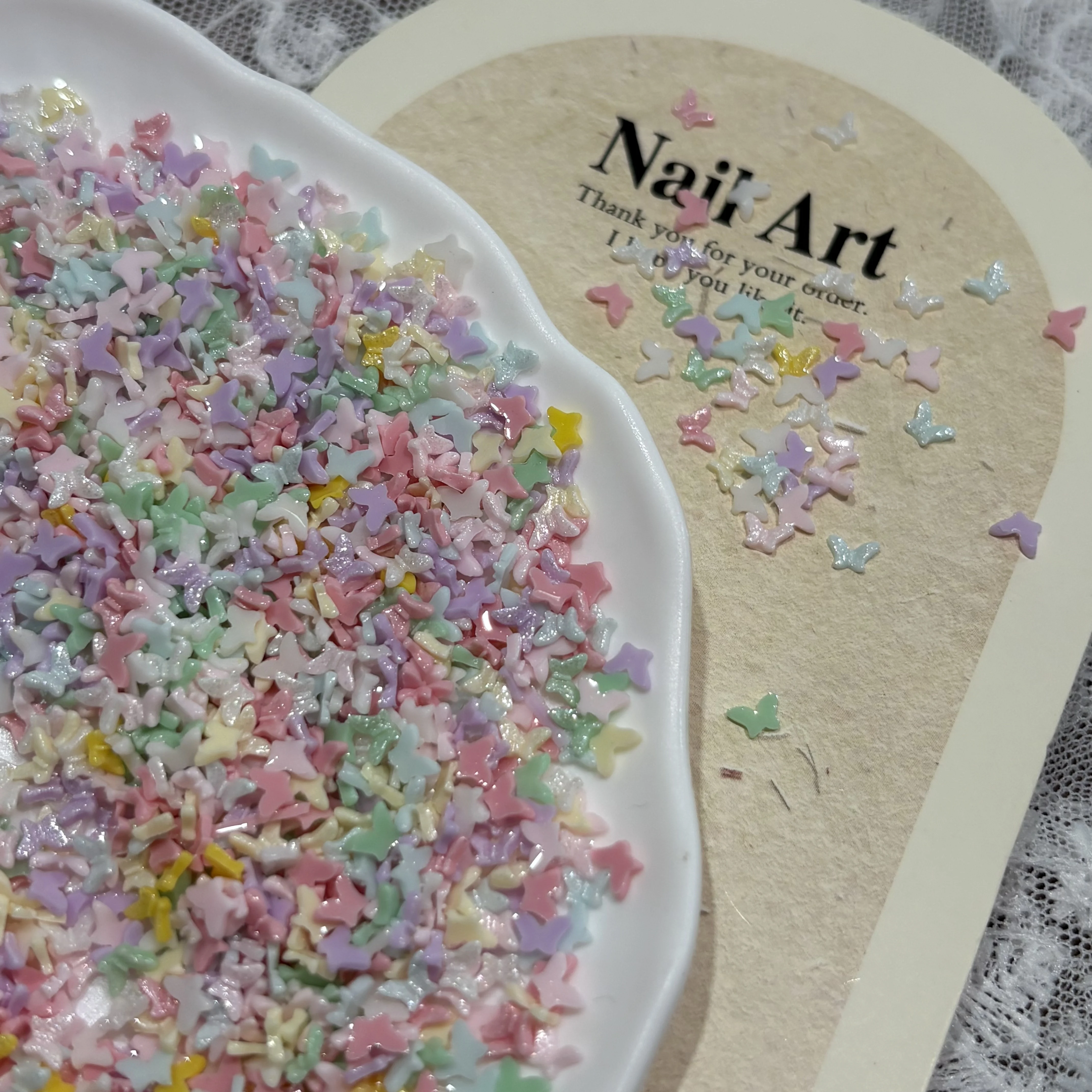 50-Piece Set of Colorful Mini Heart and Butterfly Flat Back Resin Nail Charms