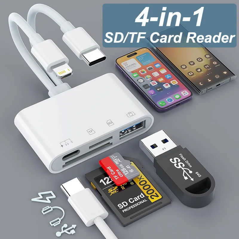 4-in-1-OTG-Kartenleser: USB-C-zu-SD/TF-Speicherkartenadapter für iPhone, PC, Laptop und andere Smartcards – keine App erforderlich_voghion.com