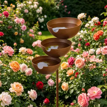 3-tiered Metal Rain Catcher Bird Bath Stake 1