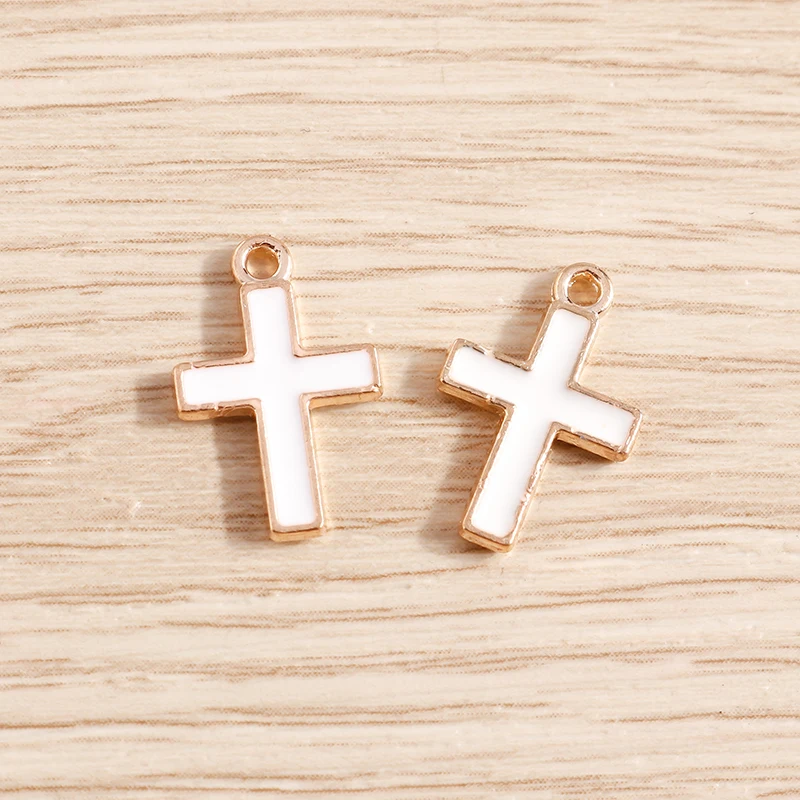 Tusember 10 Stück goldfarbene Emaille-Kreuzanhänger, christliche Kreuze, Anhänger für Armbänder, Halsketten, Ohrringe, handgefertigte DIY-Accessoires – Detail 10