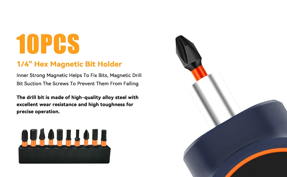 Digital Torque Screwdriver 1/4” Magnetic Drill Bit 10pcs Set Drive Screwdriver A