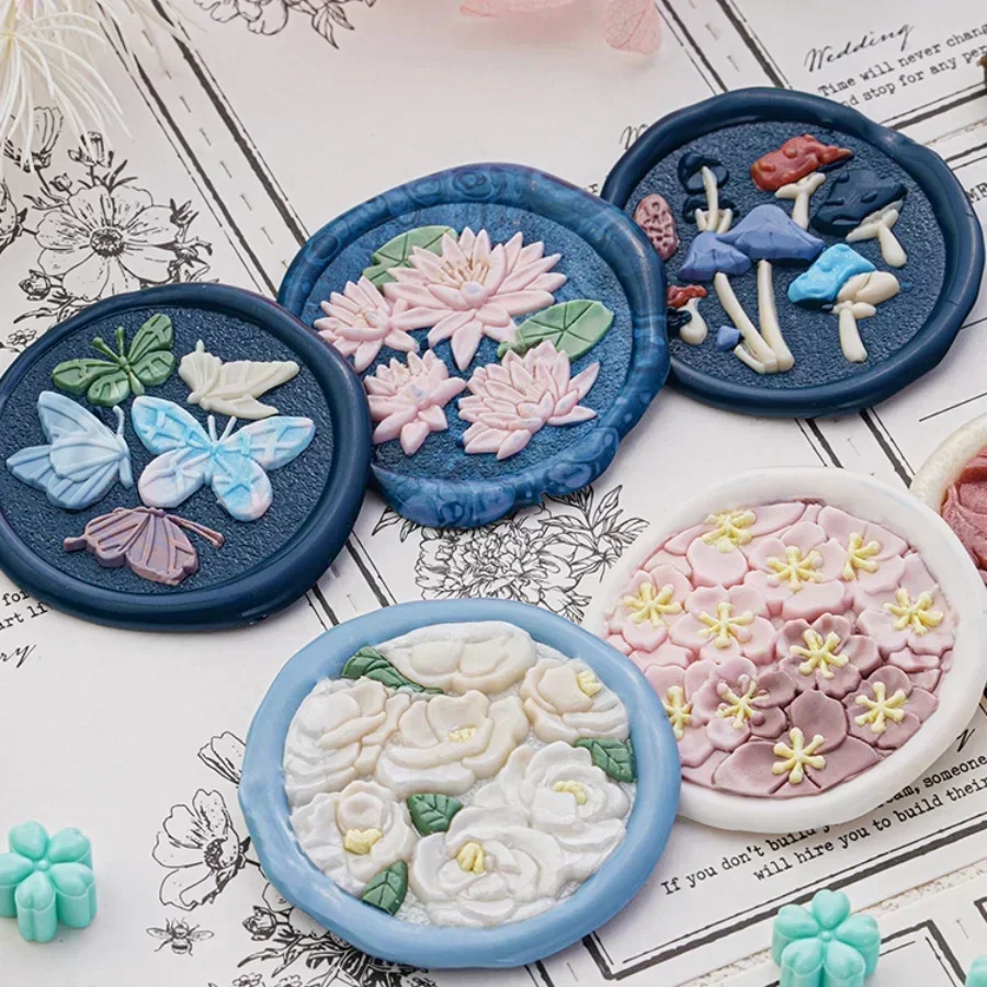 Diy Relief Fire Paint Seal Many Series Plants Flower Mushroom Hand Ledger Decoration Envelope Invitation Seal Gif