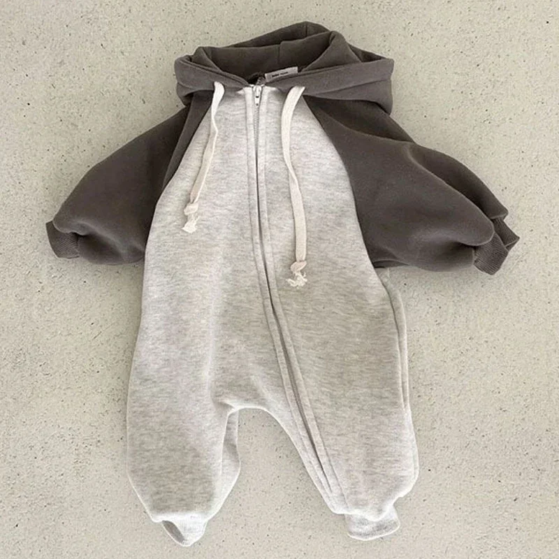 

0-3Y Baby Boys Hooded Jumpsuits Casual Long Sleeve Romper Spring Autumn Newborn Girls Bodysuits With Zipper Cothing Outfits