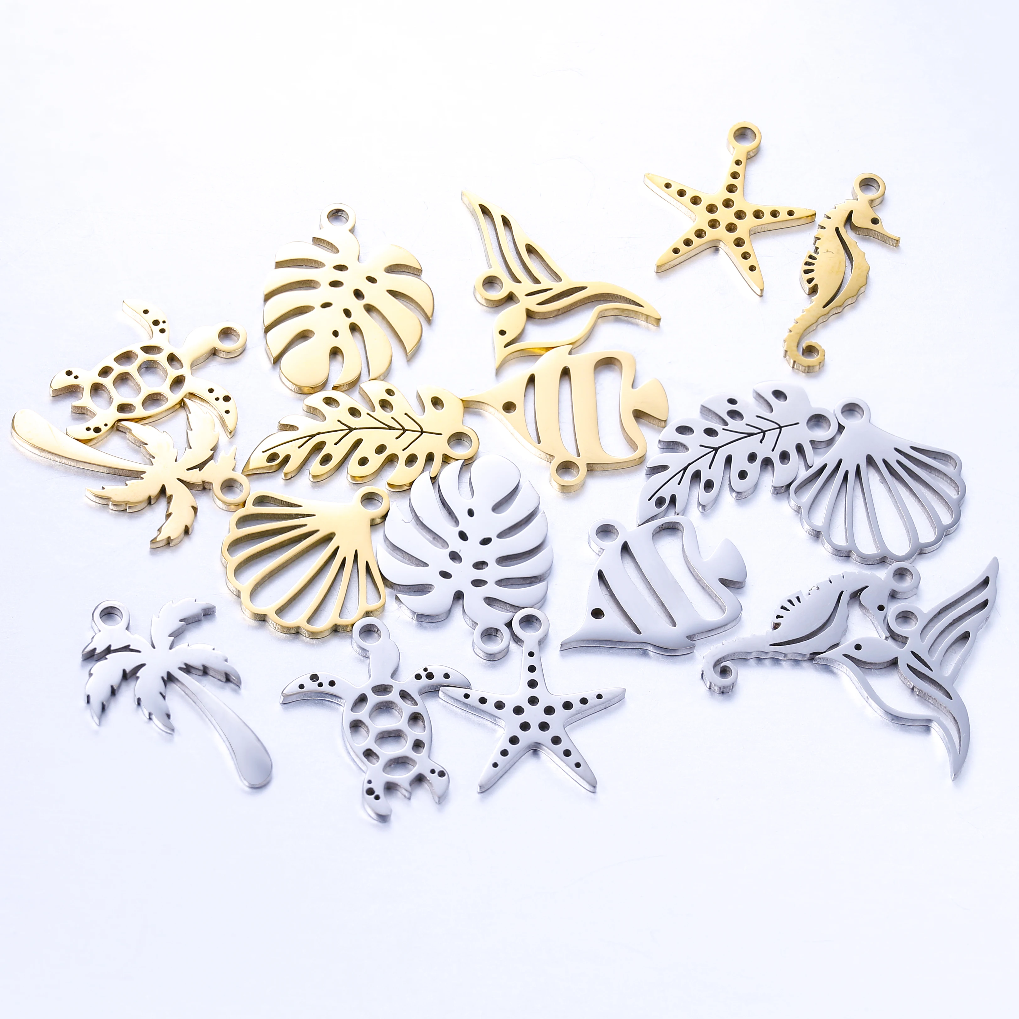 5 stücke Edelstahl Tropical Marine Leben Seepferdchen & Meeresschildkröte & Seestern & Shell Charms Anhänger DIY Schmuck Zubehör Großhandel – Detail 5