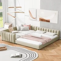 Dual Function Mother & Child Upholstered Platform Bed Set with Safety Guardrails Elegant PU Leather Design Queen Size & Twin XL 1