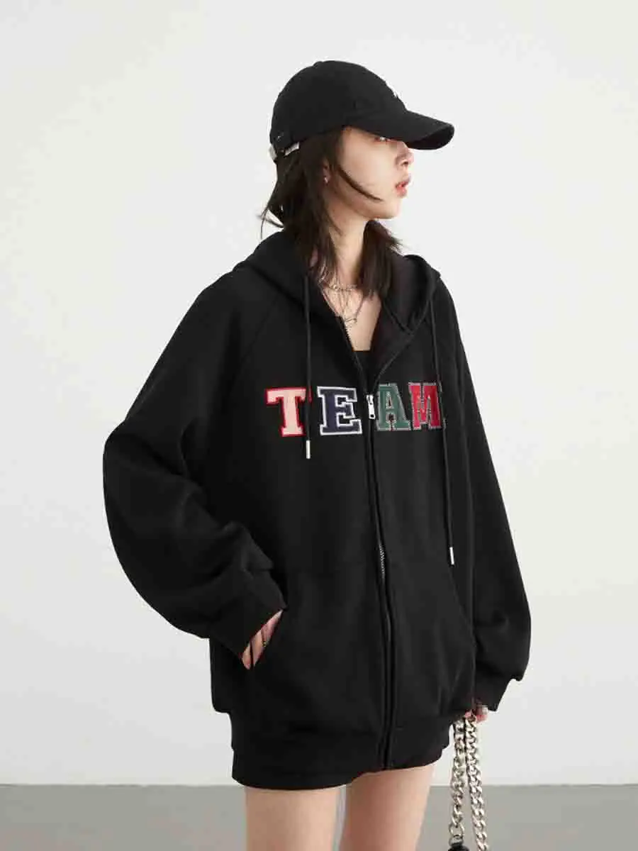 Women's Sweatshirts Casual Loose Letter Printed Hoodie Fleece Coats Streetwear Female Clothes Spring Autumn