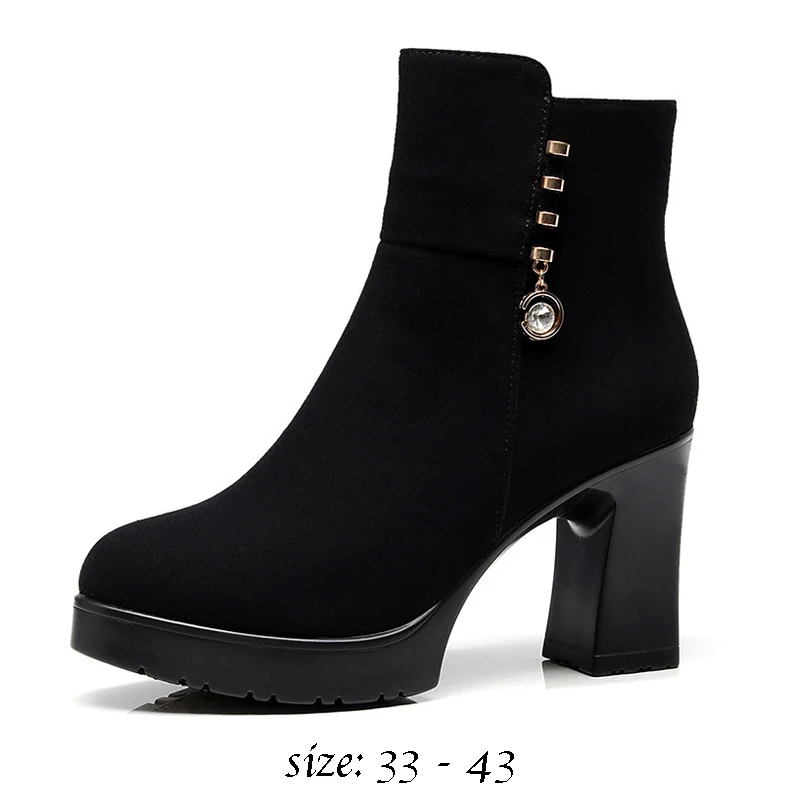 High quality short ankle suede leather boots for women 8.8cm high heel platform 2023 autumn winter 33 42 43 elegant shoe black