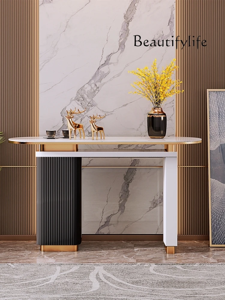 

Luxury Style Stone Plate Corridor Italian Console Tables Modern Minimalist Solid Wood Entrance Cabinet Home a Long Narrow Table