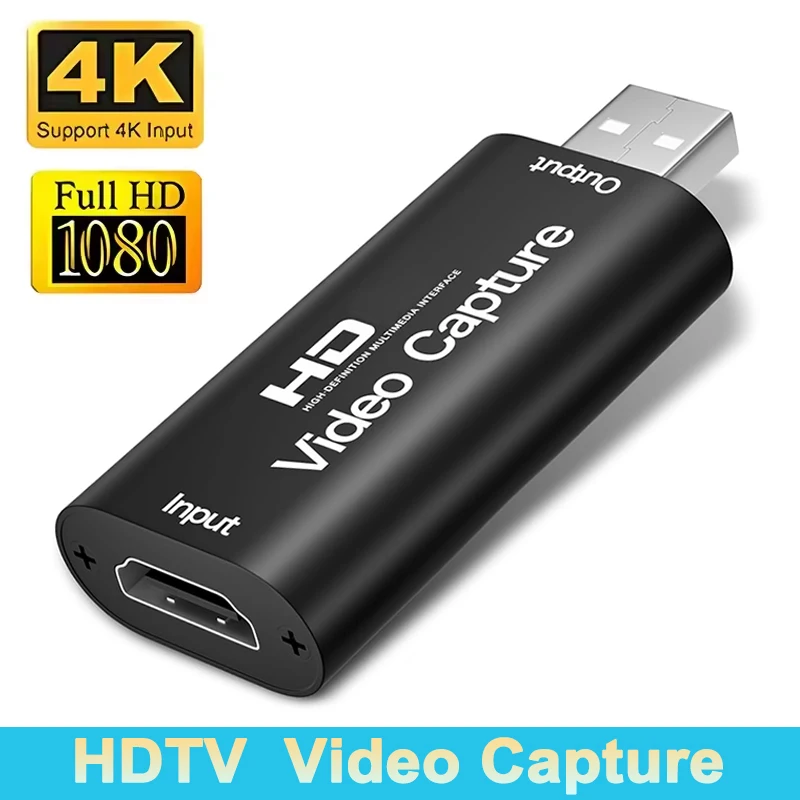 메탈 4K HDMI 호환 비디오 캡처 카드 USB 2.0 비디오 그래버 (PS4 게임, DVD, 캠코더, 카메라 비디오 녹화, 라이브 스트리밍용)