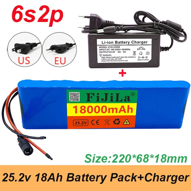 

18650 lithium battery 6S2P 25.2V 18000mAh with BMS electric+25.2V 2A charger