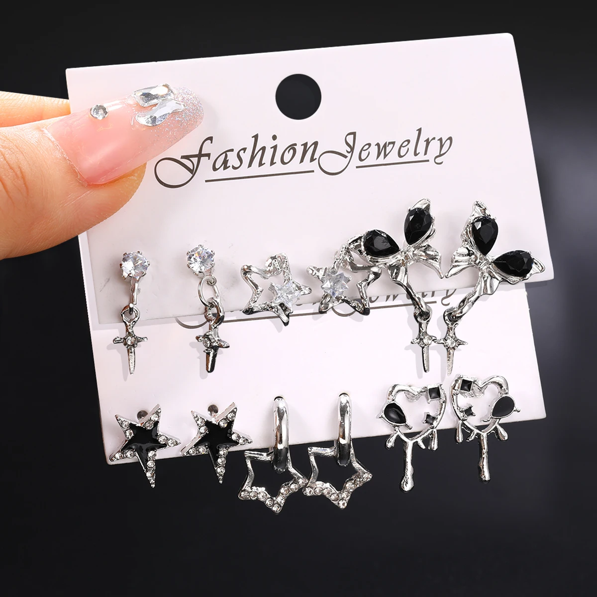 

Goth Black Butterfly Crystal Star Earring Set For Women Girl Vintage Aesthetic Heart Stud Earring Trendy Y2K Jewelry Accessories