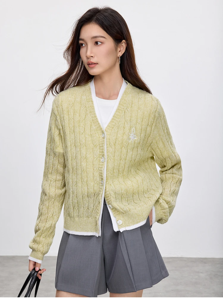 SENTUBILA Double Layered Cardigan for Women 2025 Spring Commute Patchwork Casual Loose Embroidery Fashion Knitwear W51H58878 3