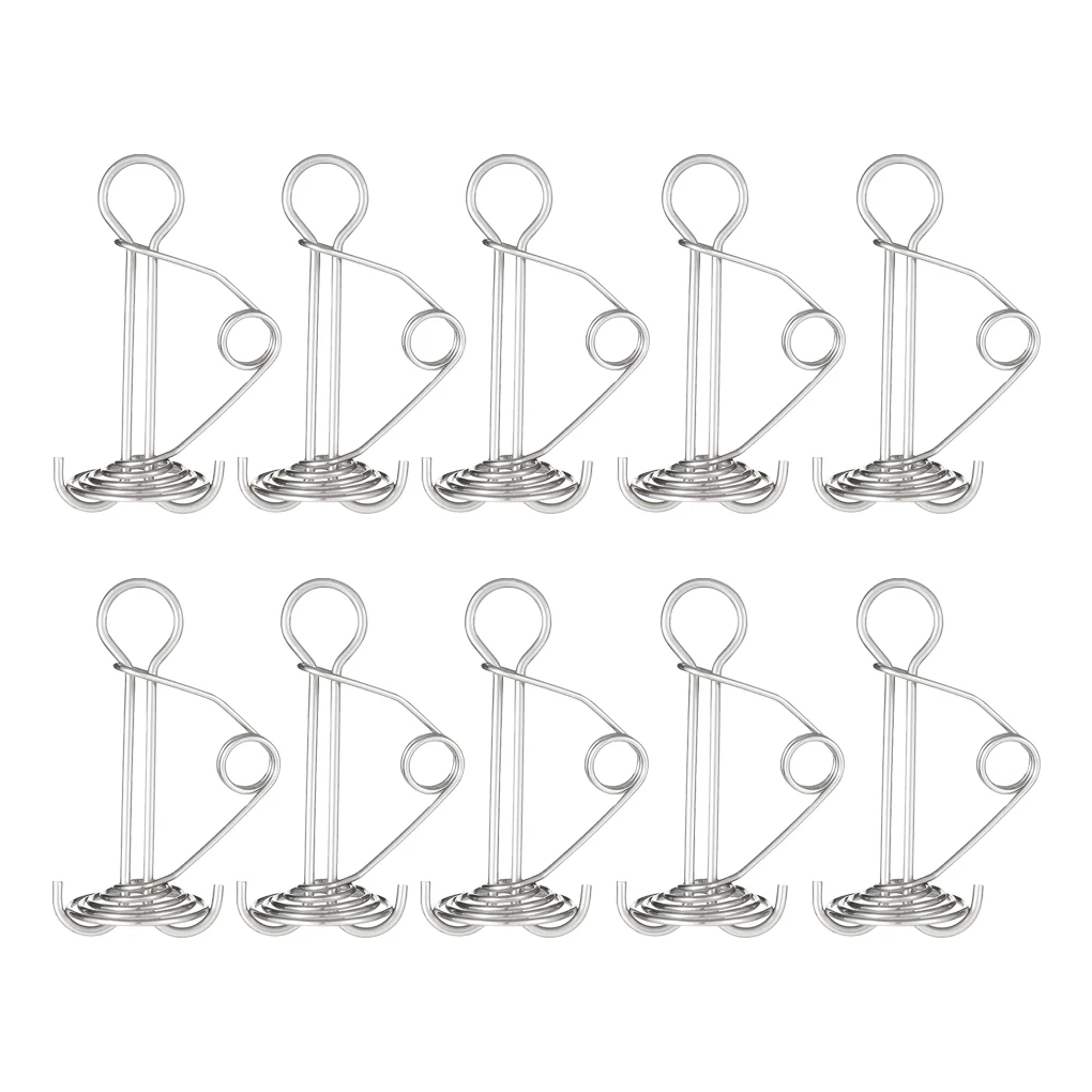 

Pack of 10 Spring Deck Pegs Nail Rope Buckles Portable Stainless Steel Windproof Awning Tent Canopy Stakes Hiking