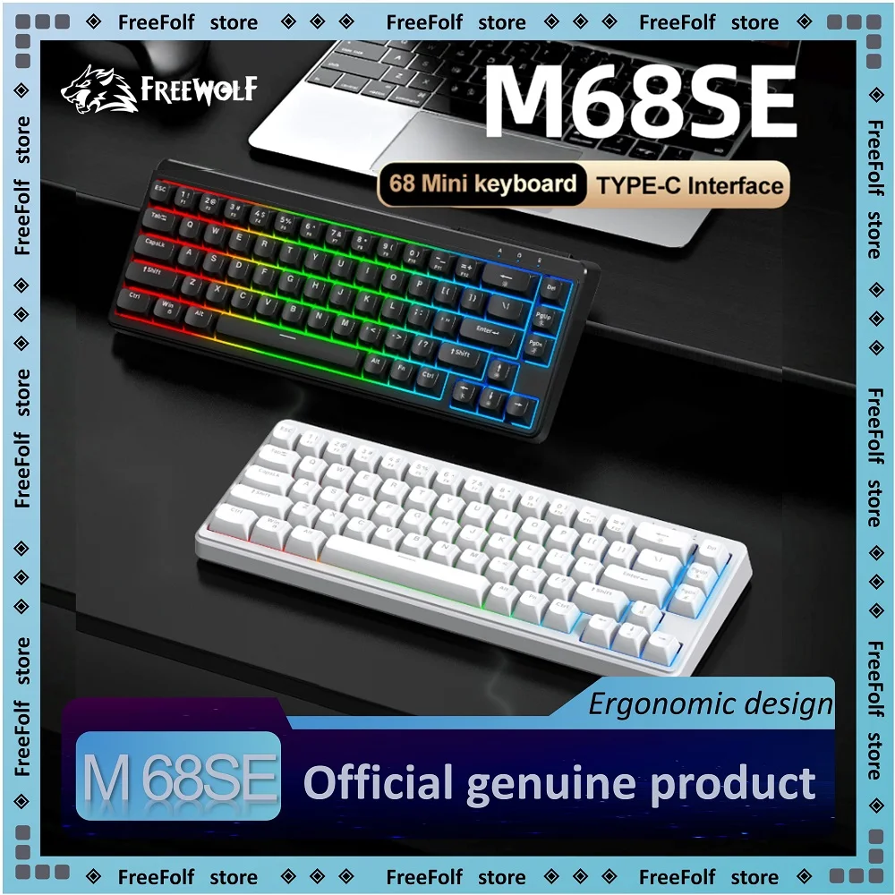 FREEWOLF M68SE 68 key wired mini keyboard, designed ergonomically